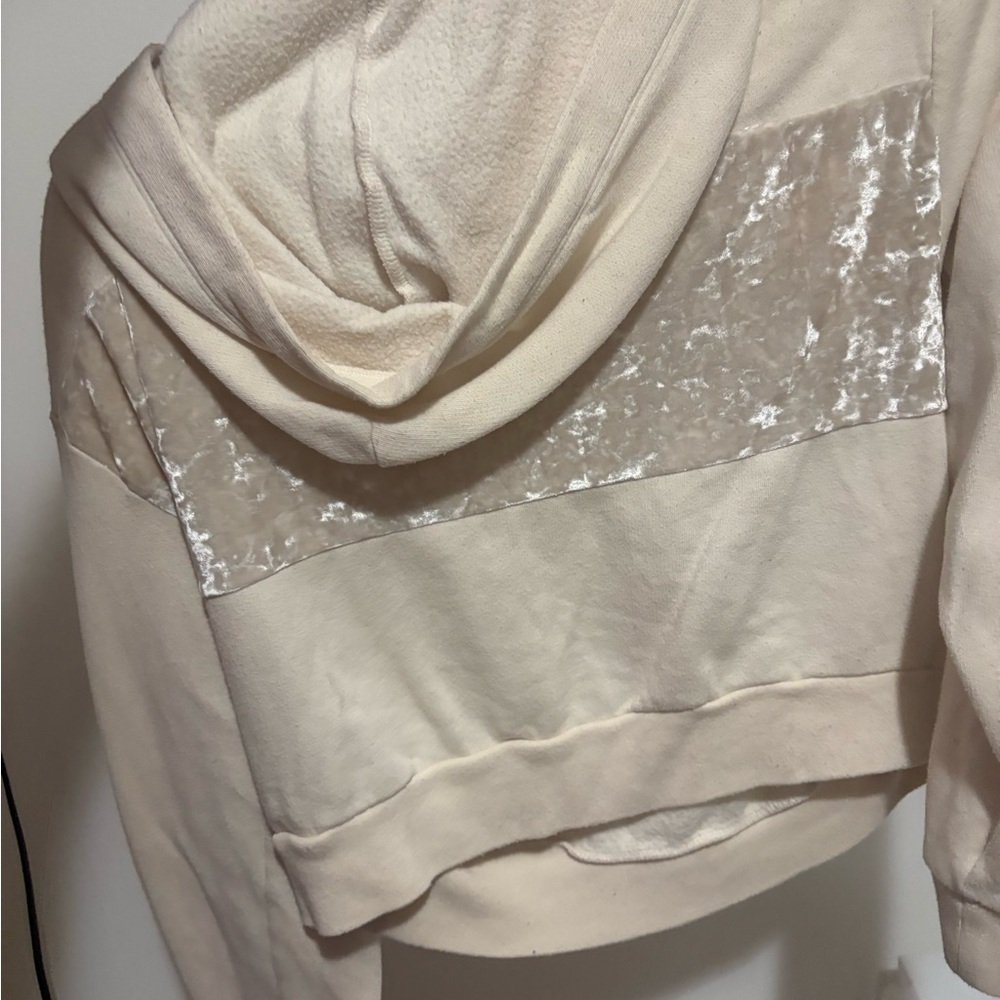 Cream Hoodie with Velvet Detail